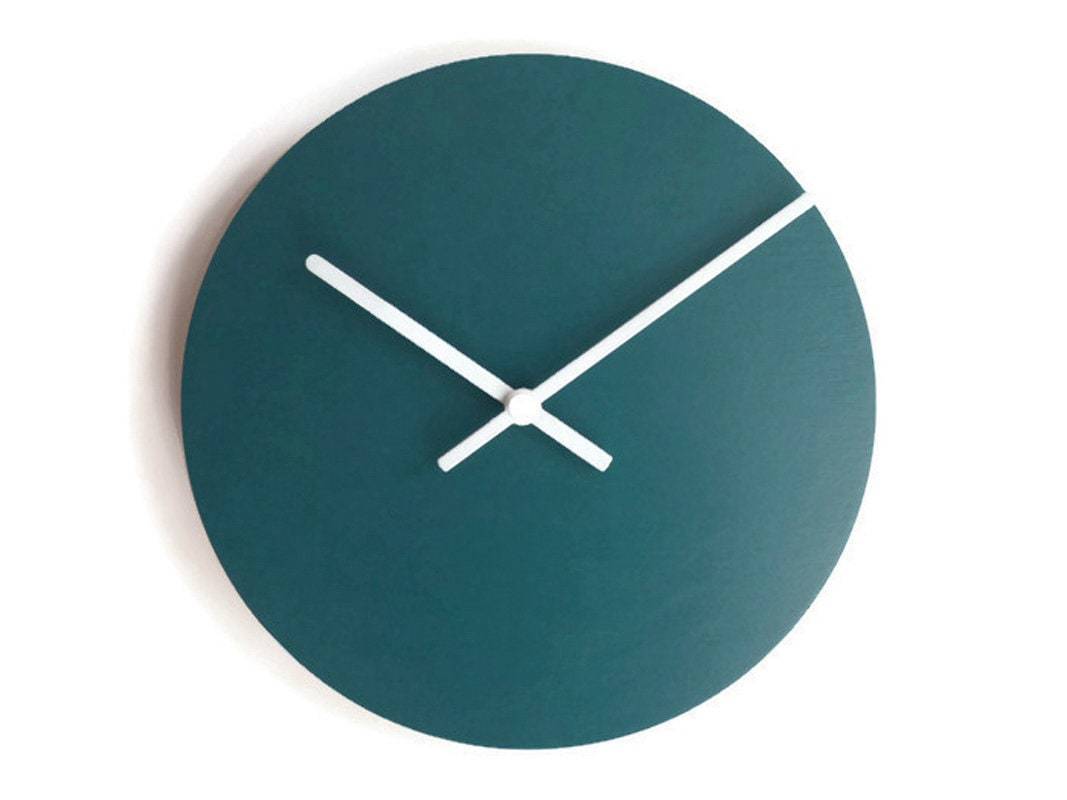 9&quot; Minimalist Wooden Teal Wall Clock, Silent No-Ticking Design, Laser-Cu... - $30.00