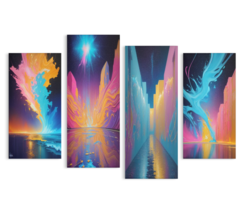 NEW! Ready To Hang 4 Panel Retro Fire Wrapped Canvas WOW!  - £71.84 GBP