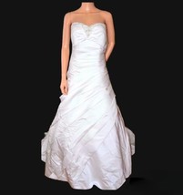 EDEN BRIDALS White Satin Beaded Strapless Wedding Gown Dress sz 12 Large L Train - £199.76 GBP