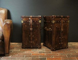 Antique English Handmade Bridle Leather Occasional Side Table Trunks - £737.42 GBP