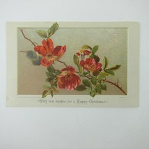 Victorian Christmas Card Red Orange Rose Flowers Hildesheimer &amp; Faulkner... - £7.85 GBP