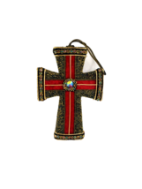 Christmas Ornament Velvet Red Green Gold Cross Made in the Philippines 7... - $7.92