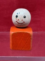 ALL WOOD Fisher Price Little People Smiley NO Hair Boy Red Square Vintage - £9.48 GBP