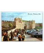 Vintage Damascus Gate Old City Crowds Cars Jerusalem Postcard - $9.62 CAD