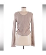 Commense Tan Brown Knit Sweater Ruched V Neck Soft Crop Stretch NWT - $379.11 MXN