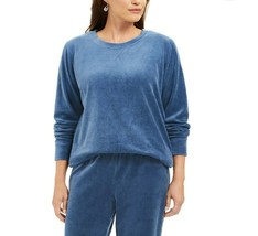 Karen Scott Womens Petite PL Blue Long Sleeve Crew Neck Velour Sweatshir... - $10.57
