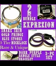 2 Pc Jewelry Bundle Necklace  Bracelet Exprezion Set Snakeskin &amp; Solid Purple - £9.75 GBP