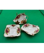 Lot of 3 Serving Dishes Royal Albert OLD COUNTRY ROSES Leaf Sweet Meat - $79.99
