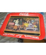 Coca-Cola Serving TV Tray From 1987, With Touring Car &amp; People from a 19... - £7.02 GBP