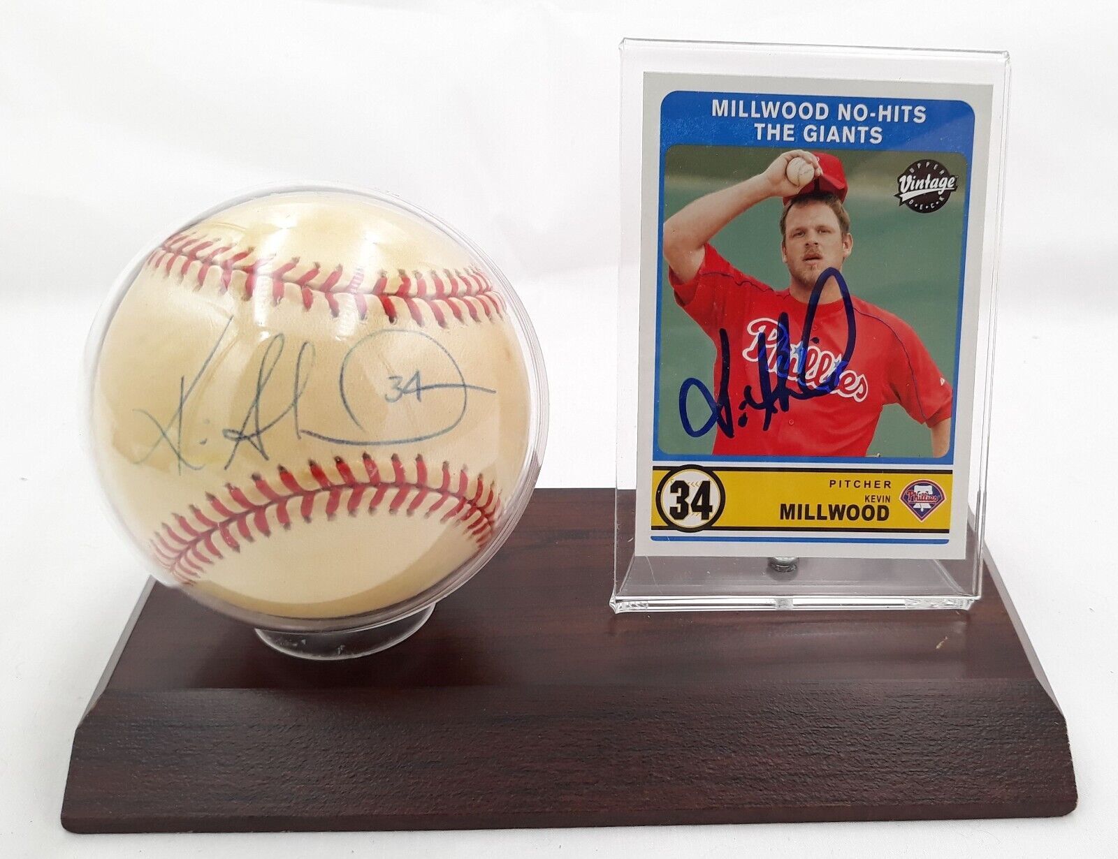 Kevin Millwood Signed Baseball &amp; 2003 Upper Deck- Vintage Card  Phillies - $16.99