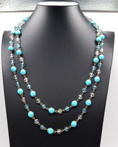 Vtg Joan Rivers Sky Blue and Clear Beaded Flapper Length Necklace - £37.38 GBP