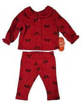 Infant Girls Red Knit Peter Pan Collared Button Up Shirt &amp; Pants Set Outfit 6-9M - £11.15 GBP