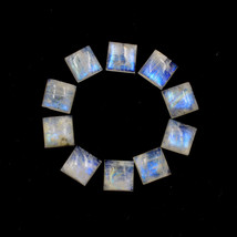 10 Pcs Natural White Rainbow Moonstone Gemstone Cabochon Lot Calibrated, R30824 - £7.25 GBP