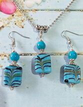 Blue Lampwork glass jewelry set Silver jewelry set Blue set necklace ear... - $52.00