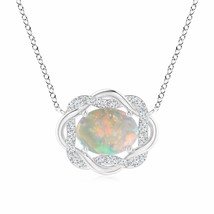 ANGARA Oval Opal Braided Pendant with Diamond in 14K Gold (Grade-AAAA, Size-9x7) - £833.31 GBP