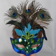 Halloween Face Mask Feathers and Sequins Carnival Cosplay Mardi Gras - £11.17 GBP