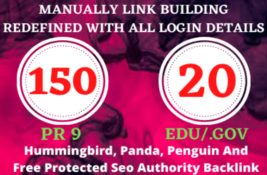 Manually Create 150 Pr9 + 20 Edu/Gov Dofollow DA 90+ SEO profile backlinks - $19.79