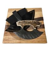 Medium Stag Handle Wood Handle Ulu Knife 5&quot; Damascus Blade Bowl Leather ... - €85,92 EUR