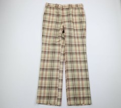 Vintage 70s Rockabilly Mens 36x33 Checkered Plaid Linen Bell Bottoms Pants USA - £157.44 GBP