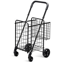 Folding Shopping Cart Dolly Basket Rolling Utility Trolley Adjustable Handle New - £74.33 GBP
