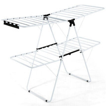 Clothes Drying Rack 2-Level Foldable Height-Adjustable Gullwing White La... - £64.97 GBP