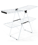 Clothes Drying Rack 2-Level Foldable Height-Adjustable Gullwing White La... - £64.46 GBP