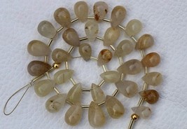 Natural, 28 pieces smooth teardrop golden RUTILE briolette beads, 6x11--8x13 mm  - £46.99 GBP