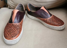 Lartiste Spring Step Belia Brown Floral Laser Cut Leather Slip On Sneake... - $26.00