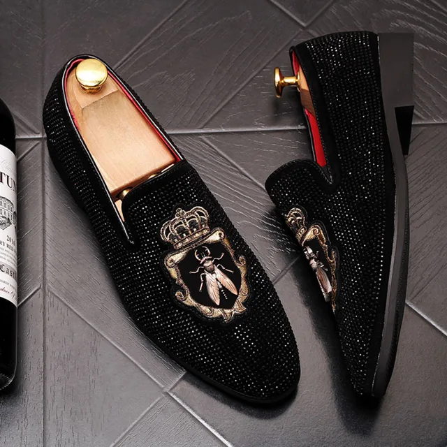 Riveted Embroidered Rhinestone Loafers Shoes - $59.99