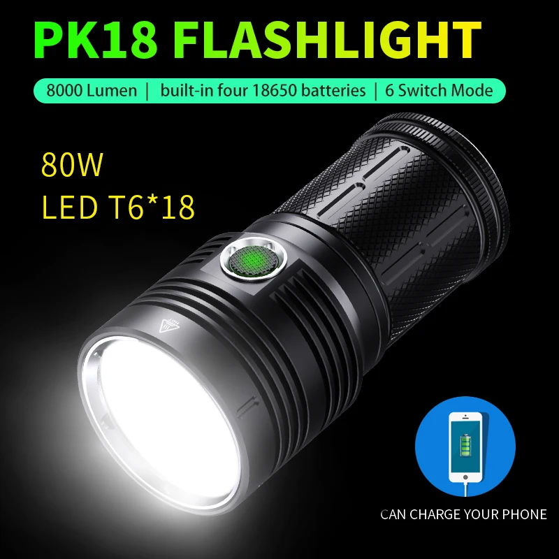 HNDGTYR 8000 Lumens LED Rechargeable Flashlight 18650 Battery Portable Outdoor - £65.36 GBP+