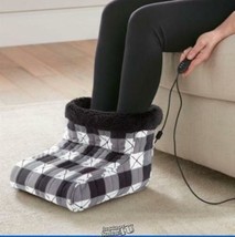 Micro Flannel Shavel Heated Foot Warmer Buffalo Check Black And White - £45.39 GBP