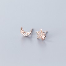 La Monada Star Moon Minimalist Sterling Silver Stud Earrings Women Fine In 925 S - £8.59 GBP