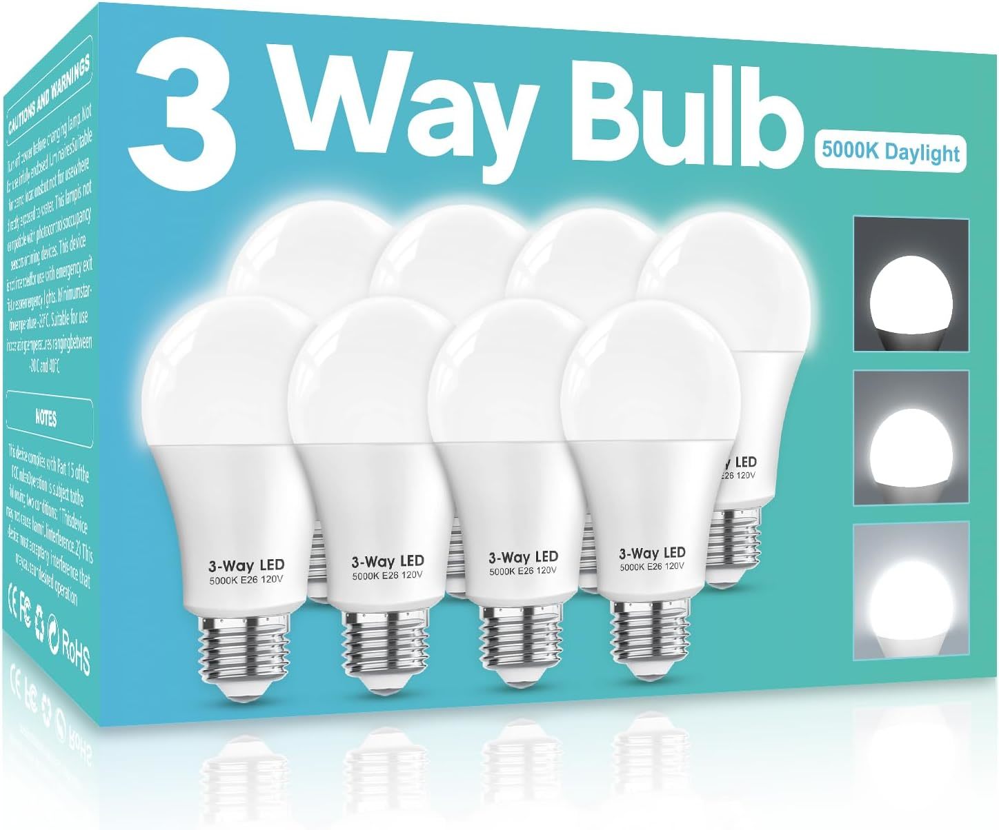 3 Way Led Light Bulbs 50 100 150W Equivalent, Daylight White 5000K 3 Way... - $36.99