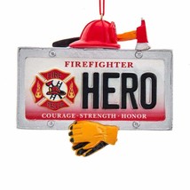 Kurt Adler 3&quot; Resin Firefighter Hero License Plate Christmas Ornament J8617 - £7.80 GBP