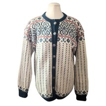 Vintage Handmade Knit Wool Nordic Sweater Hearts Metal Buttons Norwegian... - $98.99