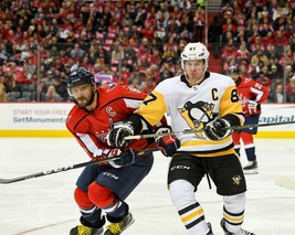 SIDNEY CROSBY &amp; ALEX OVECHKIN 8X10 PHOTO PITTSBURGH PENGUINS CAPITALS AC... - £3.88 GBP