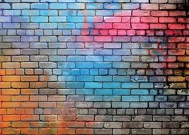 7x5FT Colorful Brick Wall Photo Backdrop 80&#39;s Hip Hop Disco Baby Birthday Weddin - £25.69 GBP