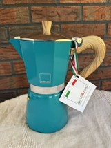 Teal Blue Gnali &amp; Zani Moka Pot 9 Cup Italian Espresso Coffee Maker Wood... - £37.45 GBP