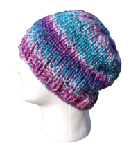 Handmade Women&#39;s Winter Beanie Hat Knit Slouch Mountain Blue Bird Pink C... - £23.49 GBP