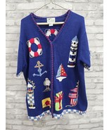 Quacker Factory Sweater Cardigan Womens L Nautical Ocean Lighthouse Seag... - $41.01 CAD