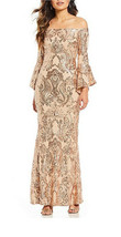 New Betsy&amp;Adam Women&#39;s Off Shoulder Flutter Sleeve Sequined Gown Variety... - $186.99