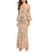 New Betsy&amp;Adam Women&#39;s Off Shoulder Flutter Sleeve Sequined Gown Variety... - $298.82 CAD