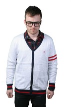 Orisue Renson V-Neck Button Down Cardigan in white/red/black - $37.46