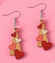 Colorful Heart Pattern Dangle  Simple Cute Wooden Earrings - $5.89