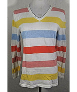 Tommy Hilfiger Womens Top Medium Striped Multicolor V Neck Long Sleeve R... - £15.73 GBP