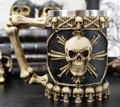 Ebros Large Skeletal Cross Bones Skull Beer Stein Tankard Coffee Cup Mug... - £25.95 GBP
