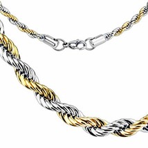 Gold Silver Rope Chain Necklace Two Tone Surgical Stainless Steel 4mm 24 Inch - £15.14 GBP