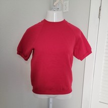 Lee Knit Blouse Sweater Shirt ~ Sz M ~ High Neck ~ Red ~ Short Sleeve - £16.28 GBP
