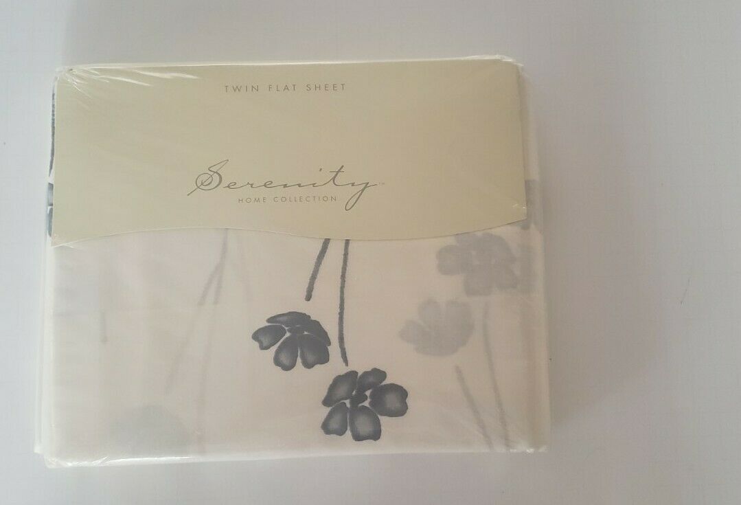 Vintage SERENITY HOME COLLECTION NEW TWIN FLAT SHEET Blue Flowers USA MADE 1999 - $22.99