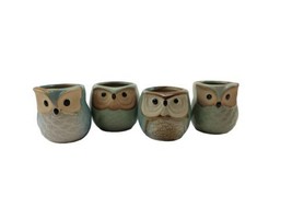Small Owl Pot Ceramic Flowing Glaze Succulent Set 4 Plant Pot Garden - £9.45 GBP